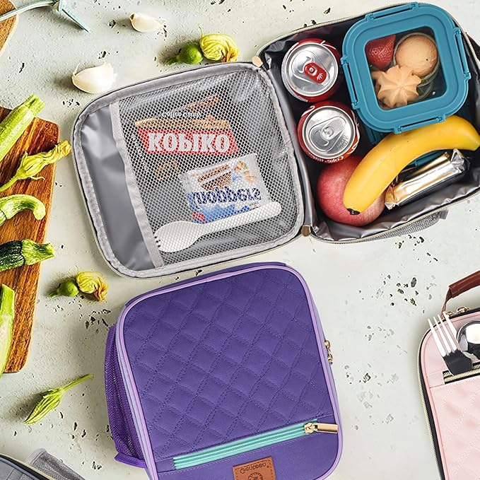 Lunch Bag for Women Men Girls Teens Insulated Leakproof LunchBox for Adult Reusable Lunch Box with Bottle Holder for Work Office School Travel Picnic-Gray/White