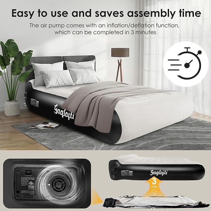 16" Air Mattress Queen with Built in Pump,Portable Full Blow up Mattress with Carry Bag, Comfort Flocked Airbed Inflatable Mattress for Guests,Camping