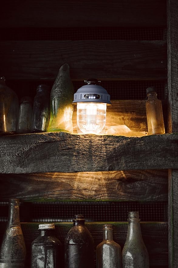 Barebones Beacon Hanging Light – State Grey, Rechargeable LED Camping Lantern with Adjustable Brightness – Weatherproof Vintage-Style Hanging Lantern for Outdoor Adventures and Year-Round Use