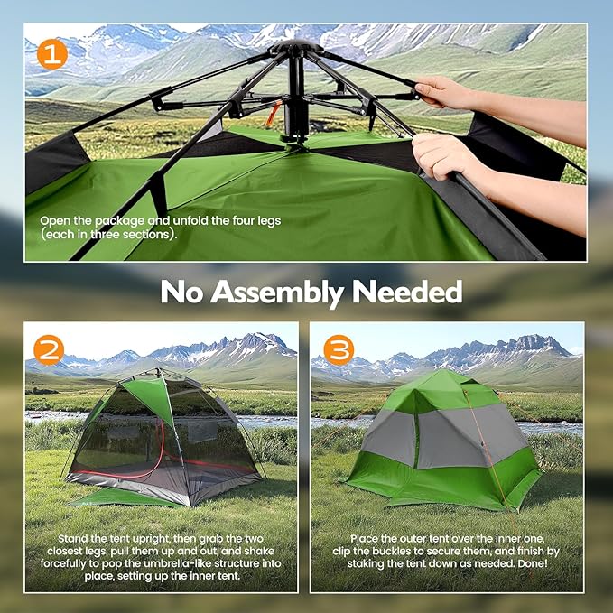 Camping Tent 2 Person, Waterproof & Blackout Double Layer Pop Up Outdoor Tent for Park, Picnic, Travel, Portable and Easy Setup