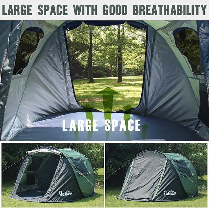 Pop Up Tents for Camping, 2/3/4 Person Camping Tent with Extra Storage, UV Protection Waterproof Tent Fully Taped Seams, 2 Doors Easy Pop Up Tent for Camping, Hiking and Traveling