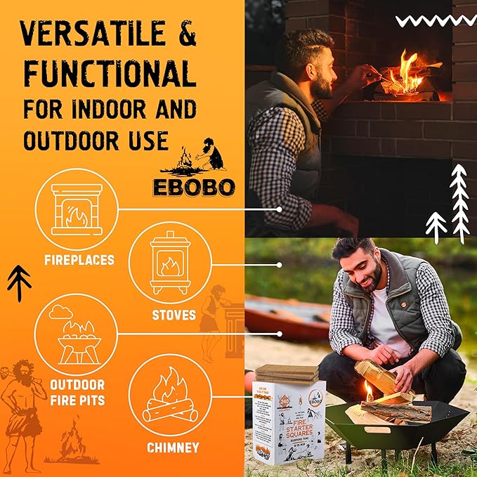 240 pcs Fire Starter Cubes for Fireplace, Wood Stove, Charcoal Grill, BBQ, Fire Pit & Smoker – Wax-Based, Odor-Free, Lights Fast – No Prep, No Mess