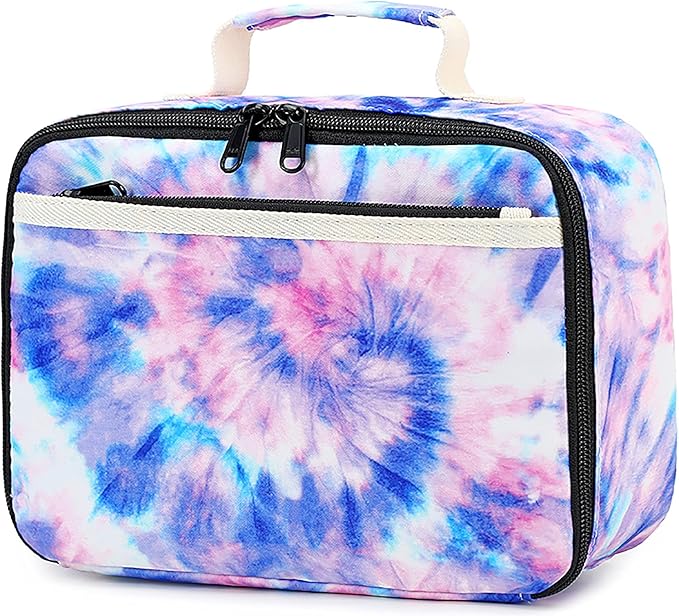 Kids Lunch Box Boys Girls Insulated Lunch Cooler Bag Reusable Lunch Tote Kit for School Travel (Tie-dye blue)