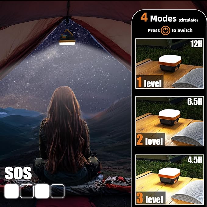 MARBERO 248LM Camping Lantern, LED Portable Lantern Tent Light, Emergency Power Bank, Survival Kits, Operated Lamp, for Camping, Power Outages, Hurricane, Hiking, Orange