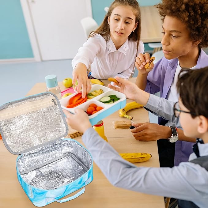 LOIDOU Lunch Box for Kids Boys Girls Insulated Lunch Bag Thermal Meal Tote Reusable Lunch Pail Bags for School Travel (Marble Blue)
