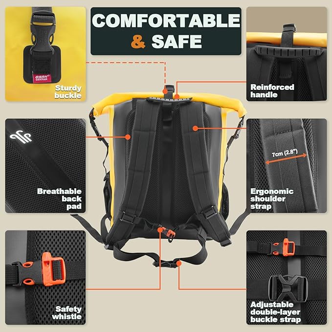 Waterproof Backpack Dry Bag 35L/55L – Heavy Duty Roll-Top Hiking Backpack for Travel, Kayaking, Boating, Camping, Rafting and Fishing