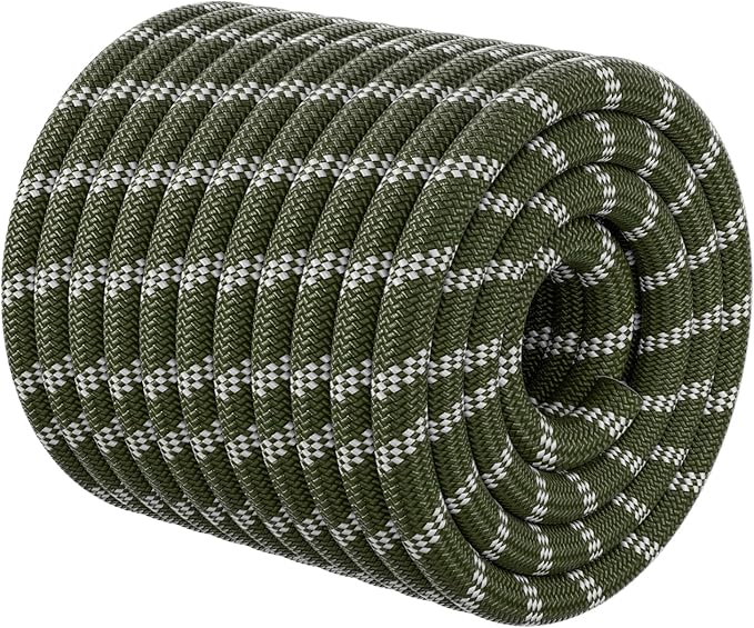 Double Braided Arborist Rigging Rope - 1/2 in X 100 ft 48 Strands Outdoor Pulling Heavy Duty Polyester Bull Rope for Swing Tree Work Camping Rescue Hiking - Army Green