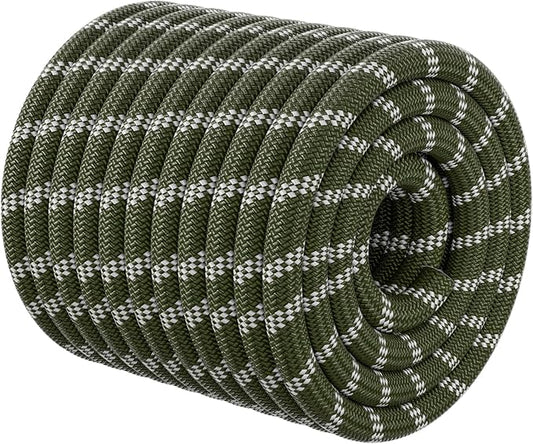 Double Braided Arborist Rigging Rope - 1/2 in X 100 ft 48 Strands Outdoor Pulling Heavy Duty Polyester Bull Rope for Swing Tree Work Camping Rescue Hiking - Army Green
