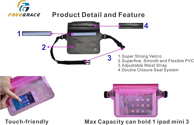 Waterproof Pouches with Waist Strap / Pouch Case Bundle Set- Keep Your Phone & Valuables Dry and Safe - Waterproof Dry Bags for Boating Swimming Snorkeling Kayaking Beach Water Parks Pool