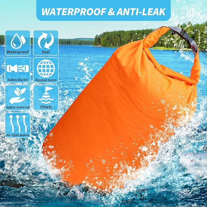 Dry Bag Set, Waterproof Small Lightweight Dry Bags for Paddle Board Kayaking, Fishing, Camping (Orange, 40L 2Pack)