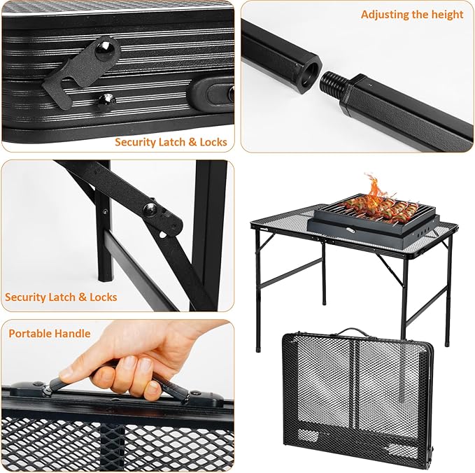 Folding Table, Easy for Storage, Compact and Portable Picnic Table for Grill, Outdoor Camping, Garden, Patio, Dining, BBQ, Party, Market, 3Ft (Medium, Black)
