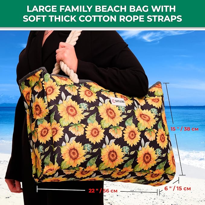 SHYLERO Beach Bag and Pool Bag. Has Airtight Pouch, Ton of Pockets. Beach Tote is Zippered, Water Resistant. Family Size