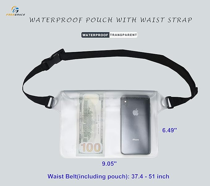 Waterproof Pouches with Waist Strap / Pouch Case Bundle Set- Keep Your Phone & Valuables Dry and Safe - Waterproof Dry Bags for Boating Swimming Snorkeling Kayaking Beach Water Parks Pool