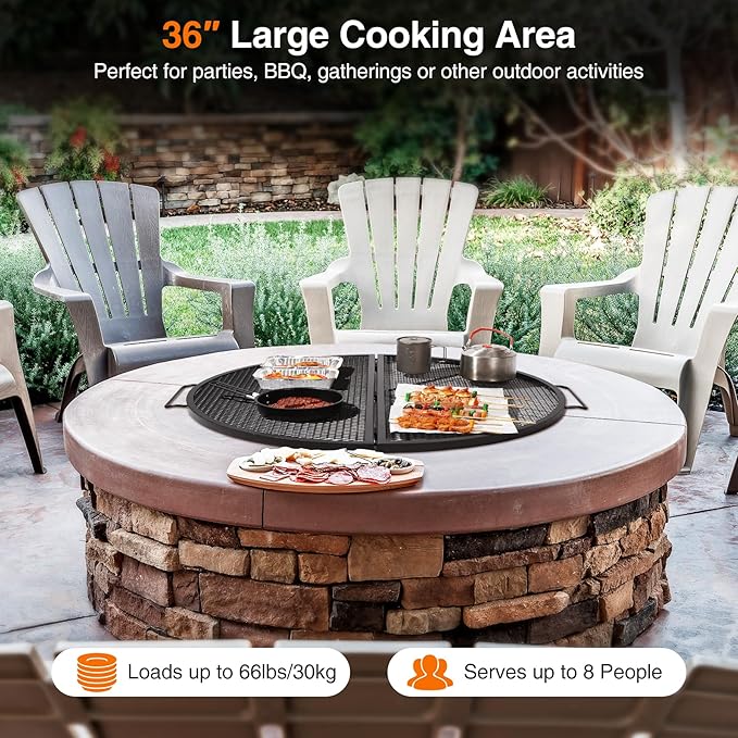 Lineslife X-Marks Fire Pit Cooking Grill Grates Portable, Heavy Duty Foldable Round Campfire Grill Grate, Firepit Grill Grate with Handles, Ideal for Outdoor BBQ Picnics, 36 Inch Black