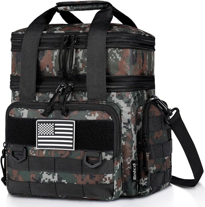 Tactical Lunch Box for Men, Expandable Large Insulated Lunch Bag for Adult, Heavy Duty Double Deck Lunch Cooler Bag with Shoulder Strap Leakproof Waterproof Lunch Tote for Travel Office - Green Camo