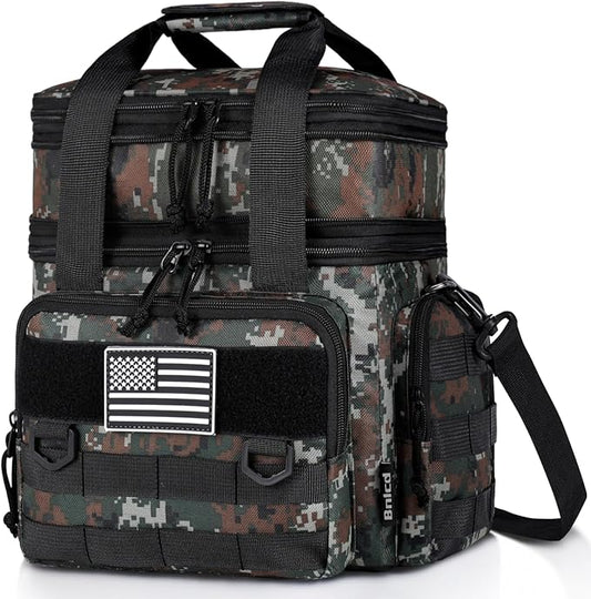 Tactical Lunch Box for Men, Expandable Large Insulated Lunch Bag for Adult, Heavy Duty Double Deck Lunch Cooler Bag with Shoulder Strap Leakproof Waterproof Lunch Tote for Travel Office - Green Camo