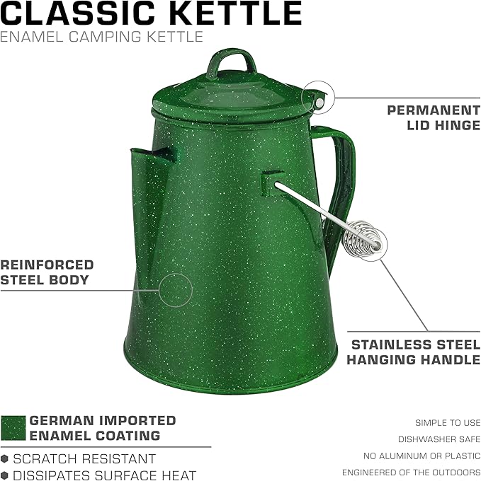 COLETTI Classic Camping Kettle - Tea and Camp Kettle, NO Aluminum or Plastic, Ideal for Boiling Water (Green)