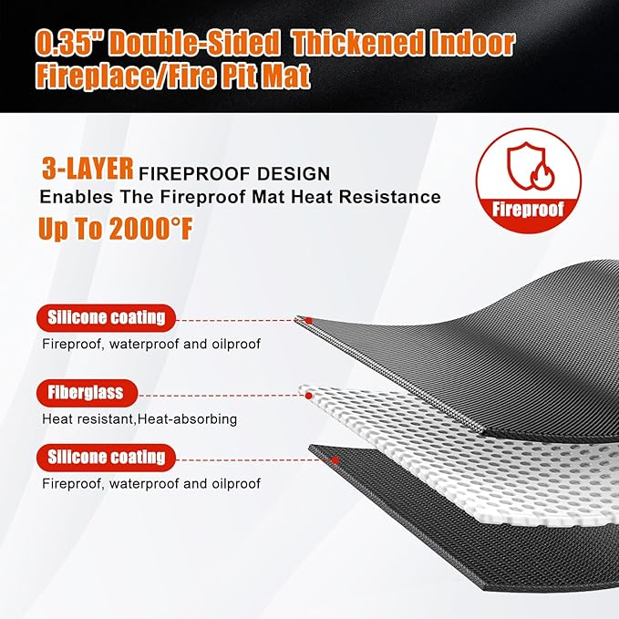 Cook's Aid Large Under Grill Mat for Outdoor Grill,0.35" Thick Double-Sided Fireproof Grill Pad,Indoor Fireplace/Fire Pit Mat,Oil-Proof Waterproof BBQ Protector for Decks and Patios (38"x40")