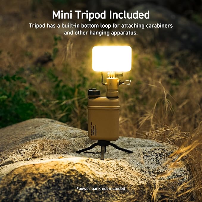 ELECOM NESTOUT Outdoor Camping LED Panel Flashlight w/ Mini Tripod, Dimmable USB Powered LED Light, IP44 Water Dust Resistant, 30-1000 Lumen, Portable Lantern for NESTOUT Power Bank, Black (Flash-1)