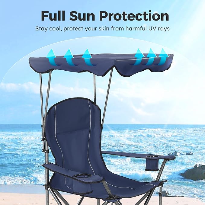 ALPHA CAMP Camp Chairs with Shade Canopy Chair Folding Camping Recliner Support 350 LBS