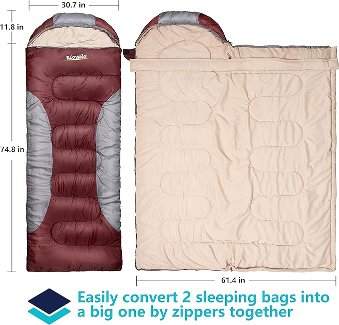 0 Degree Winter Sleeping Bags for Adults Camping (450GSM) - Temp Range (5F–32F) Portable Waterproof Compression Sack- Camping Sleeping Bags for Big and Tall in Env Hoodie: Backpacking Hiking 4 Season