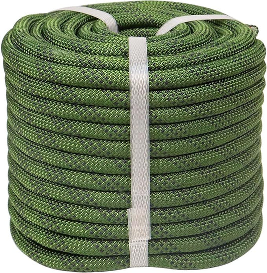 Double Braided Arborist Rigging Rope (1/2 in x 50 ft) Strong Polyester Rope 48 Strands for Tree Work Climbing Pulling Swing Sailing, ArmyGreen/Black