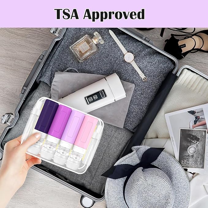 Redfly 17PCS Travel Bottles for Toiletries, TSA Approved Travel Size Containers, Leak Proof Travel Containers for Toiletries, Silicone Travel Kit for Shampoo, Conditioner, Lotion & Creams Purple
