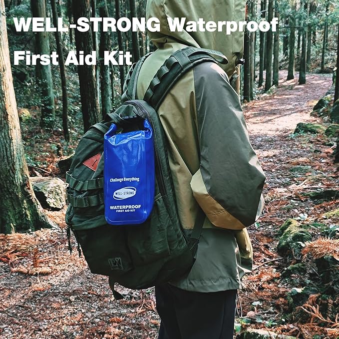 Waterproof First Aid Kit Roll Top Boat Emergency Kit with Waterproof Contents for Fishing Kayaking Boating Swimming Camping Rafting Beach Blue