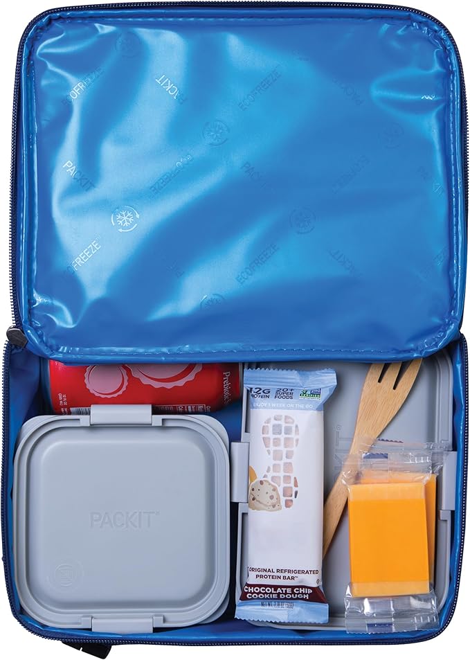 PackIt Freezable Classic Lunch Box, True Blue, Built with EcoFreeze® Technology, Collapsible, Reusable, Zip Closure With Front Pocket and Buckle Handle, For Work Lunches and Fresh Lunch On the Go
