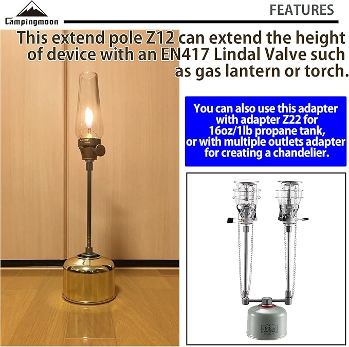 CAMPINGMOON Extension Pole Rod for Camping Lantern Gas Lamp Z12