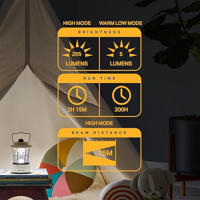 LUXPRO Retro LED Lantern - Battery-Powered Emergency Lantern - Water Resistant - Bright LED Lamp for Indoor & Outdoor Use - Use for Tents, Hiking or Hurricane Prep - Beige