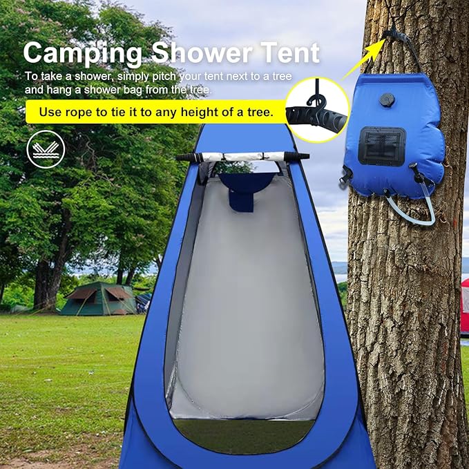 Pop Up Privacy Tent Camping Shower Kit 2 Pcs, 5 Gallon Outdoor Solar Portable Shower Bag Waterproof .Instant Tent Sun Beach Easy Set Up&Foldable for Hiking,Fishing,Beach,Washing,Outdoor