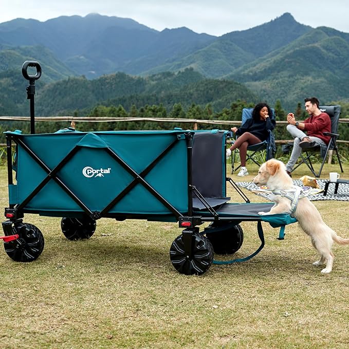 PORTAL 300L Large Capacity Foldable Wagon with Tailgate, 325LB Heavy-Duty Collapsible Utility Cart, All-Terrain Wheels & Brakes, Oversized Garden Wagon for Camping, Groceries, Sports, and Pets