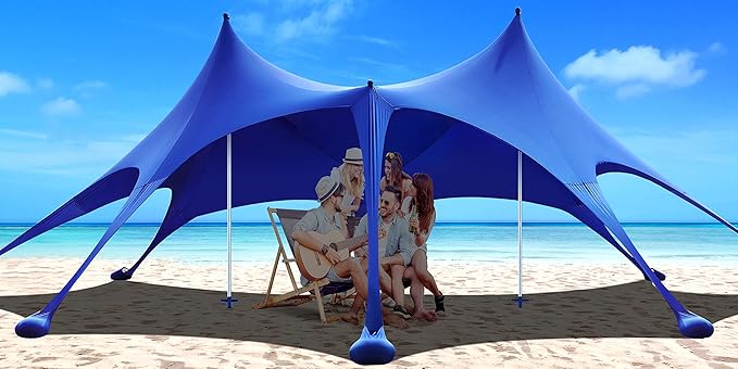 Osoeri Beach Tent, 20 x 13ft Camping Sun Shelter UPF50+ with 8 Sandbags, Sand Shovels, Ground Pegs & Stability Poles, Shade Canopy for Trips, Fishing, Backyard Fun or Picnics, Blue