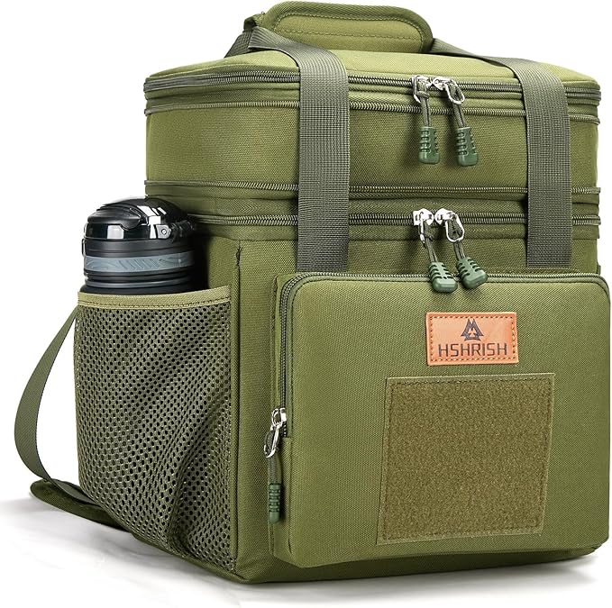 HSHRISH Tactical Lunch Box, Large Expandable Insulated Lunch Bag, Durable Leakproof Cooler Bag for Men/Women/Adults/Work Office Outdoor Picnic Trip,16 L, Army Green