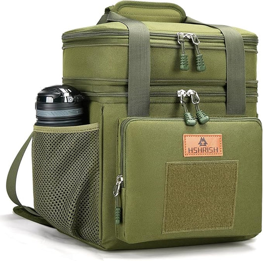 HSHRISH Tactical Lunch Box, Large Expandable Insulated Lunch Bag, Durable Leakproof Cooler Bag for Men/Women/Adults/Work Office Outdoor Picnic Trip,16 L, Army Green