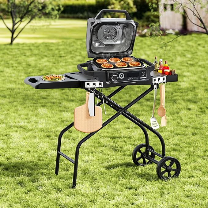 Grill Stand for Ninja Woodfire Outdoor Grills, Fits for Ninja OG700 Series OG701 OG705 OG750 OG751, Collapsible Outdoor Grill Cart for ninja Smoker, 22" Blackstone, Hooks