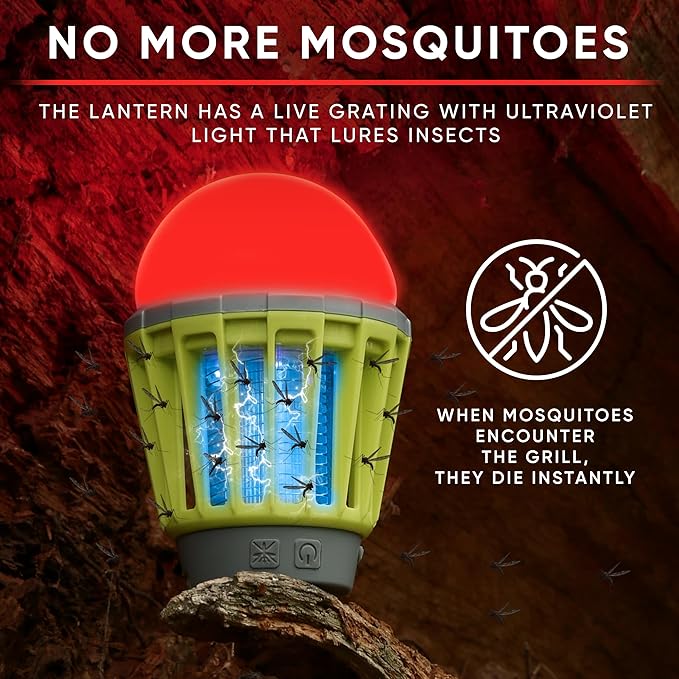 Camping Lantern with Mosquito Protection | Rechargeable Battery, USB Type-C Charging | Waterproof IP67 | White and Red Light | Compact Portable for Camping, Hiking, Fishing