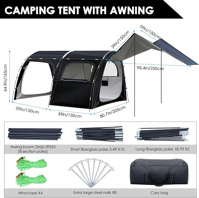 2-Room Camping Tent, Bicycle Camping Tent, Bicycle Storage Tent, 2-Room Family Tent, 1 Storage and Recreation Room, Curtains and Netting for Room divisions, Family Tent for Outdoor Bike Tours