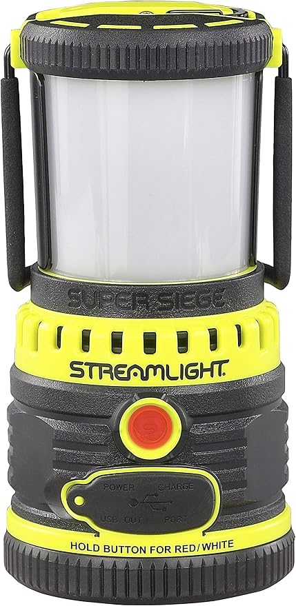 Streamlight 44945 Super Siege 1100-Lumen Rechargeable Outdoor Hand Lantern/Flashlight with 120-Volt AC Charger and Portable USB Charger, Yellow