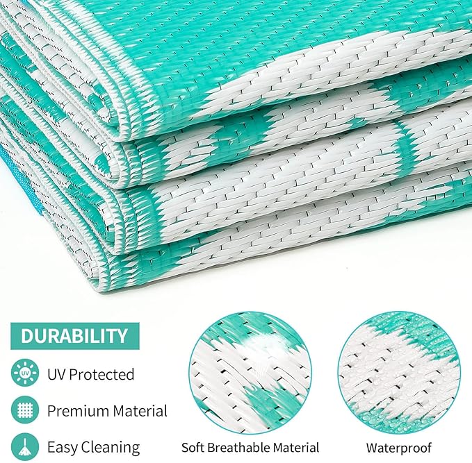 Outdoor Rugs Patio Camping Waterproof - 6x9 Plastic Straw Patio Rug Portable for Campers, Outside RVs Mat, Outdoor Area Carpet for Patios Clearance, Backyard Porch, Balcony, Picnic