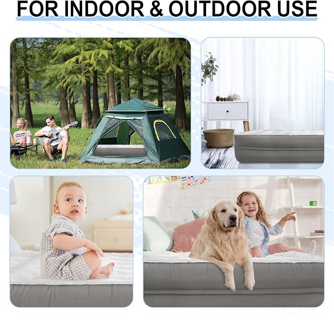 Queen Air Mattress with Built-in Pump-18"Heavy Duty Inflatable Mattress for Camping,Guest Bed&Emergency Use-Dutch Velvet Cloud Comfort,3-Min Fast Inflation,600lbs Support,Portable Blow Up Air Bed-Grey