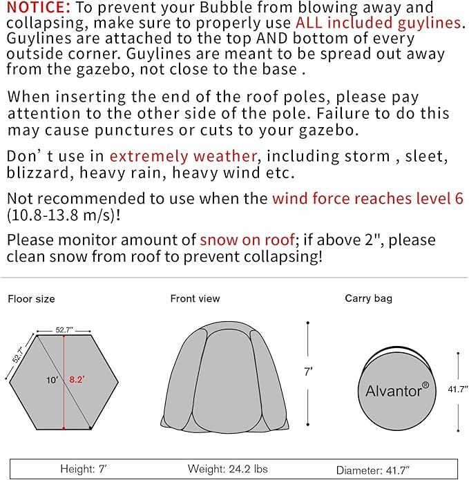 Alvantor Pop Up Bubble Tent - Large Oversize Weather Proof Pod - Cold Protection Camping Tent - Winter Tent Beige