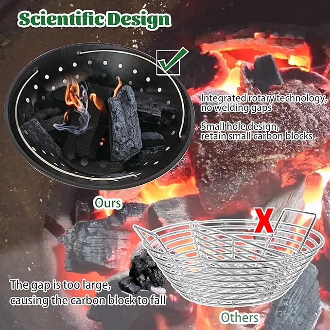 KAMaster Carbon Steel Charcoal Basket Fire Bowl for Large Big Green Egg,Ash Basket for Large Kamado Grill Accessories Fire Box Bowls Ash Basket,Kamado Grill Joe Classic and Other Similar Grills