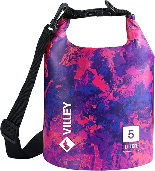VILLEY Dry Bag Waterproof 5L Roll Top Sack Keeps Gear Dry Lightweight Dry Sack with Waterproof Phone Case for Kayaking Boating Camping Swimming and Beach Adventures Red Camo