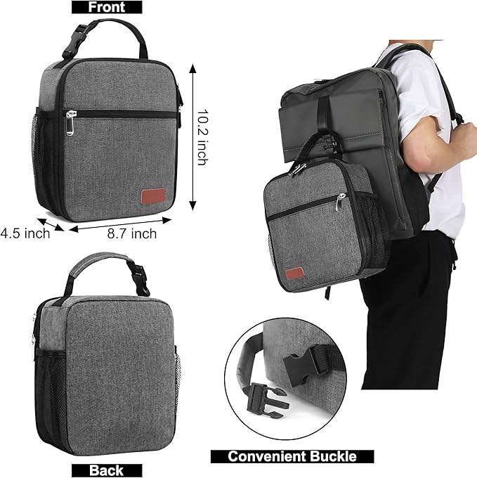 Lunch Box for Men & Women Durable Lunch Bag for Adults Reusable Small Lunchbox Grey