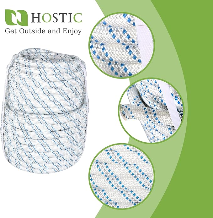 High Strength Braid Cord Nylon Pulling Rope Polyester Rope Multipurpose Bull Arborist Rigging 3/4in x 150ft White Grey Blue