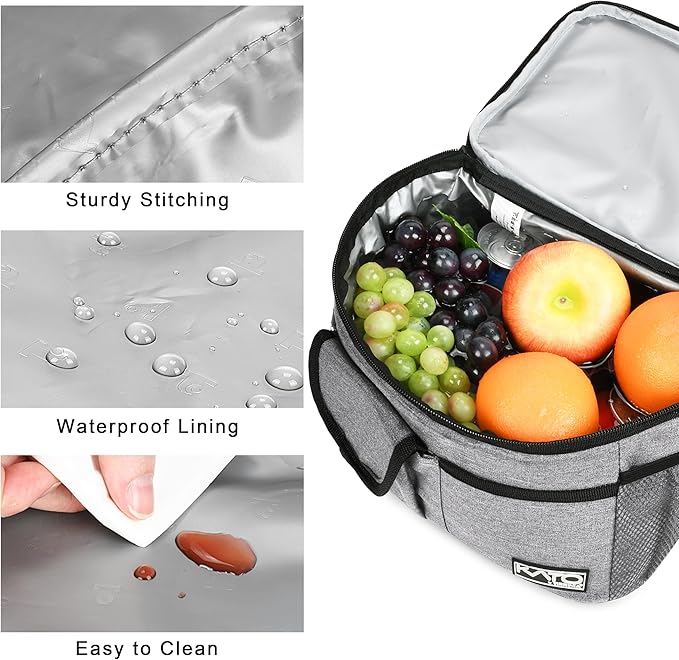 Tirrinia Insulated Lunch Box for Women Men, Leakproof Reusable Lunch Bag Containers for Adult,Working,Office,Lunch Soft Cooler Bag Tote for Picnic Hiking Beach,Gray