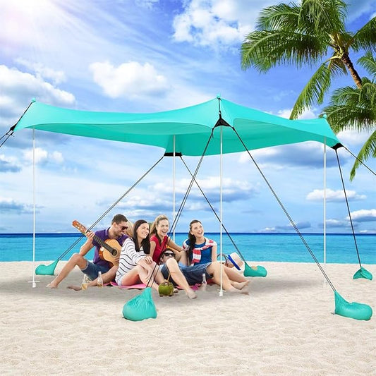 Camping Tent UPF50+ with 8 Sandbags, Beach Shade Canopy with Stability Poles and Big Ground Pegs, Pop Up Canopy for Camping, Picnics, 12X12FT Green