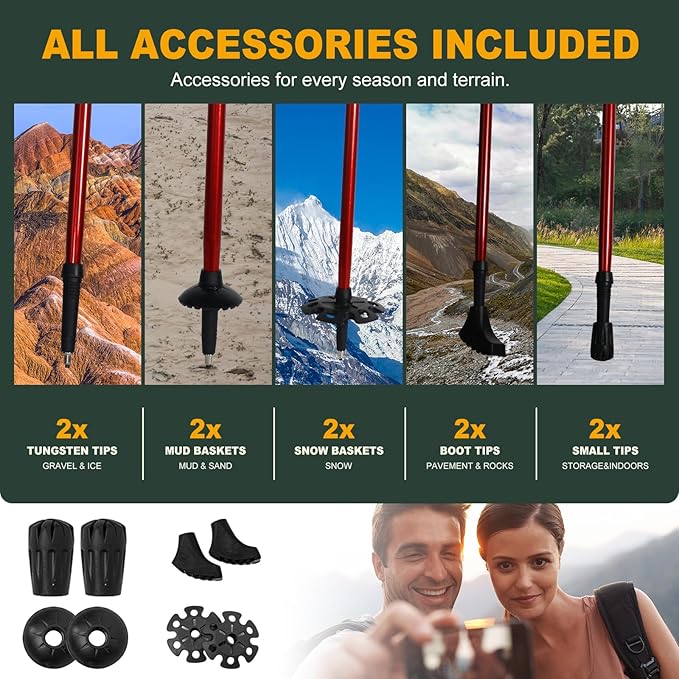 Trekking Poles for Hiking - Walking Sticks for Men, Women, Seniors, 2pc Collapsible Lightweight Aluminum Alloy Hiking Poles for Nordic Walking & Outdoor Adventures